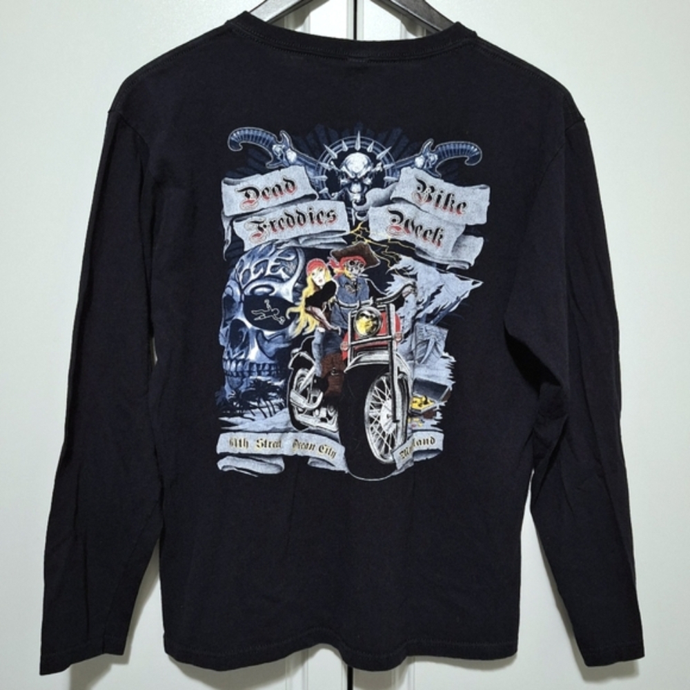 Anvil Mens Graphic Longsleeve T-Shirt Black Dead Freddies Bike Week OceanCity MD - Picture 1 of 15
